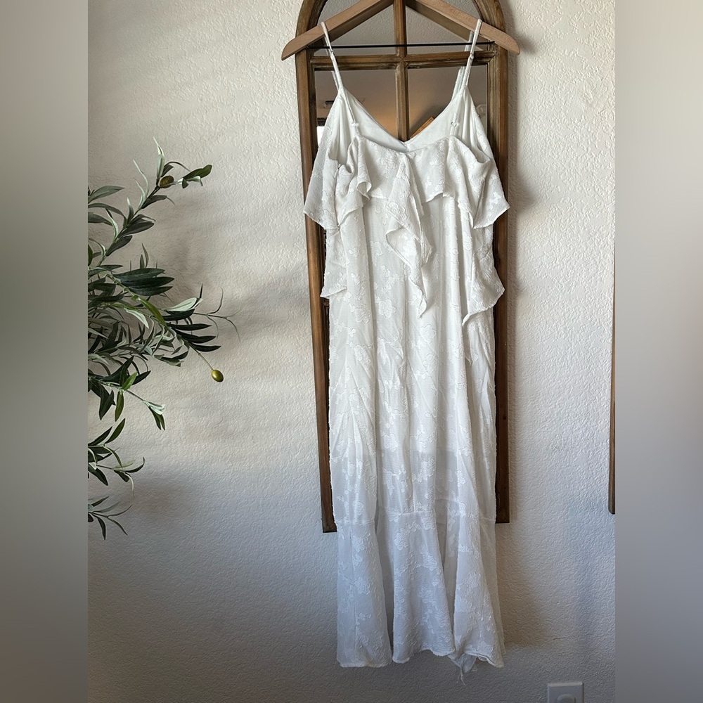 Romantic White Ruffle Maxi Dress XL Boho Bridal Cottagecore BHLDN Inspired - Picture 2 of 8
